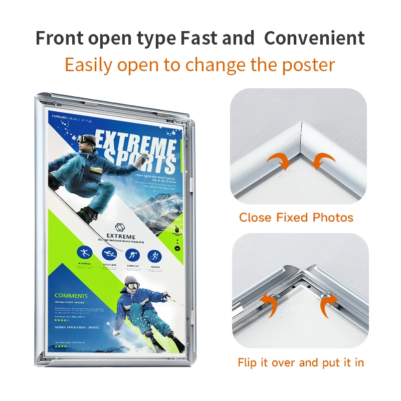 A1/A2/A3/A4Poster Snap Frame for Indoor Outdoor Wall Mounted Picture Poster Photo Frame Metal Aluminum frame