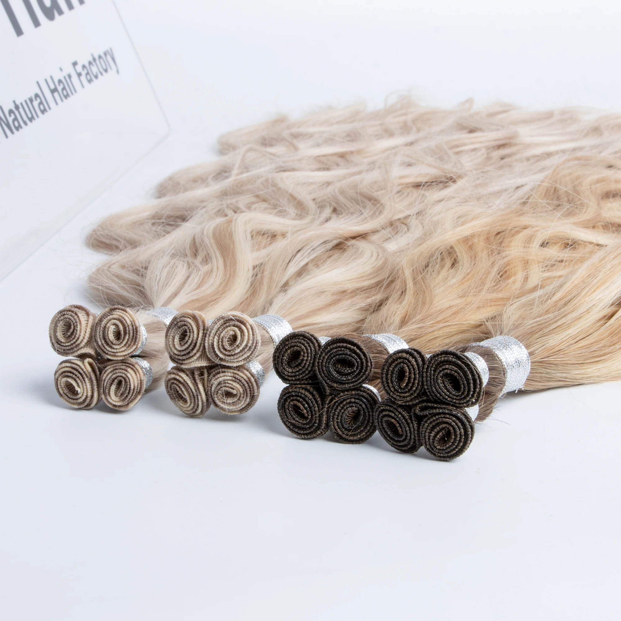 Salon Quality Origin 100% Russian Hair Wavy Hand Tied Weft Remy Double Drawn Handtied Weft 2.0