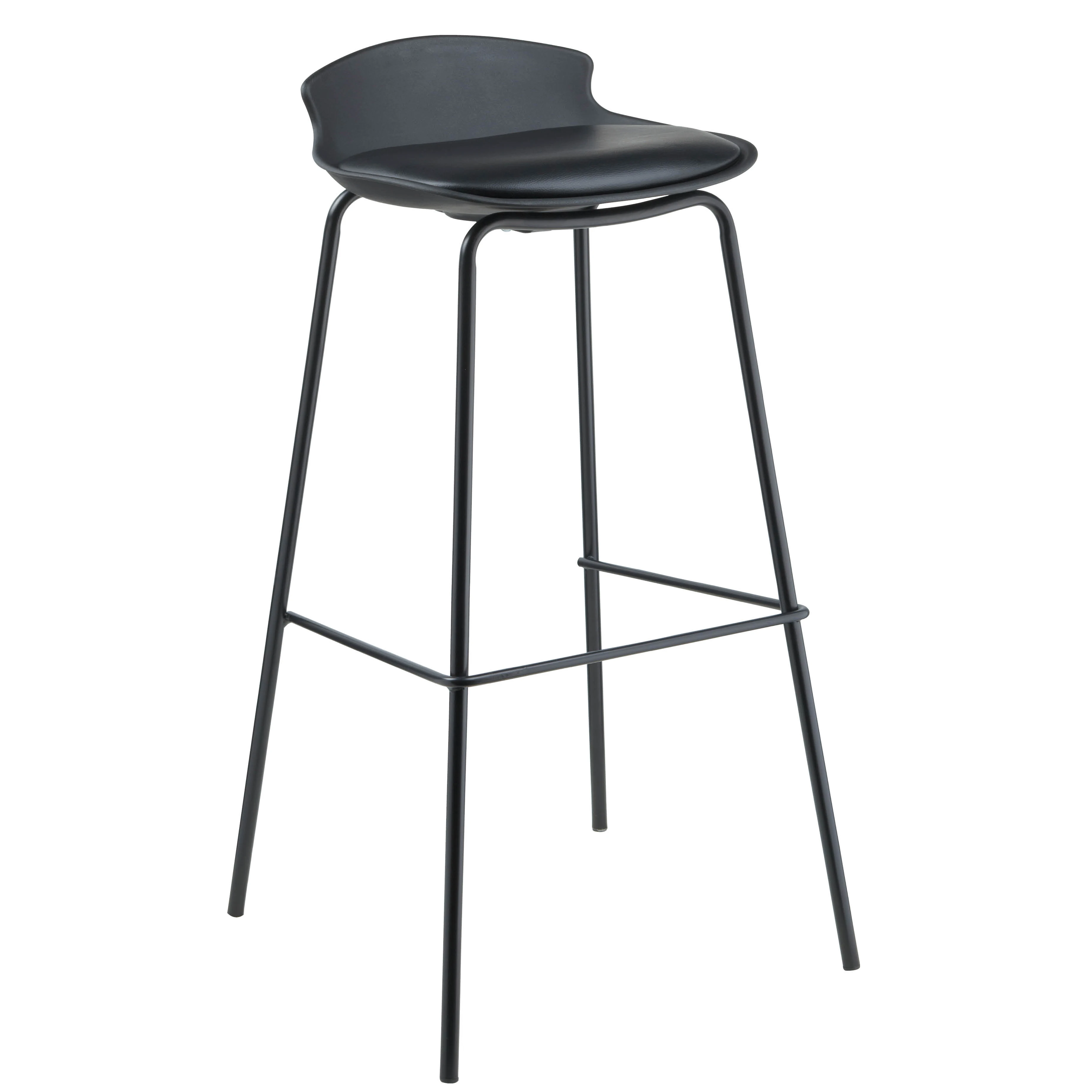 Black Painting Modern Legs PP Plastic Seating High Bar Chair Stool With Back