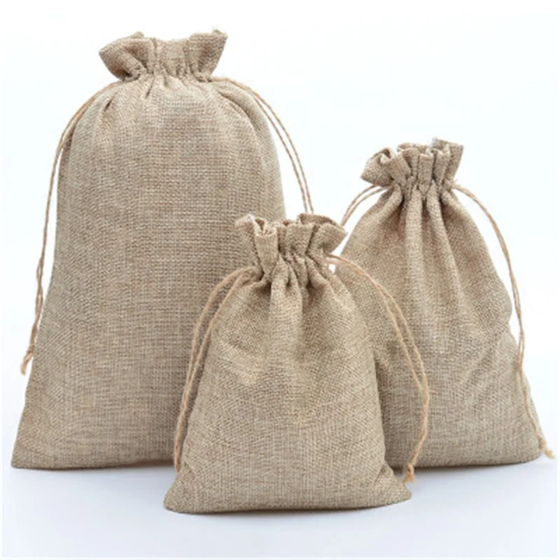 13*18cm 15*20cm 17*23cm 20*30cm Big Size Natural Burlap Sacks Jute Linen Drawstring Pouches Coffee Bean Bags