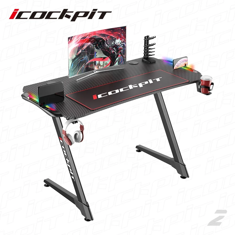 
Saitu Hot Sale Modern Office Desk Furniture Metal Legs Table Computer Desk Led Lights RGB Gaming Table PC Desk 