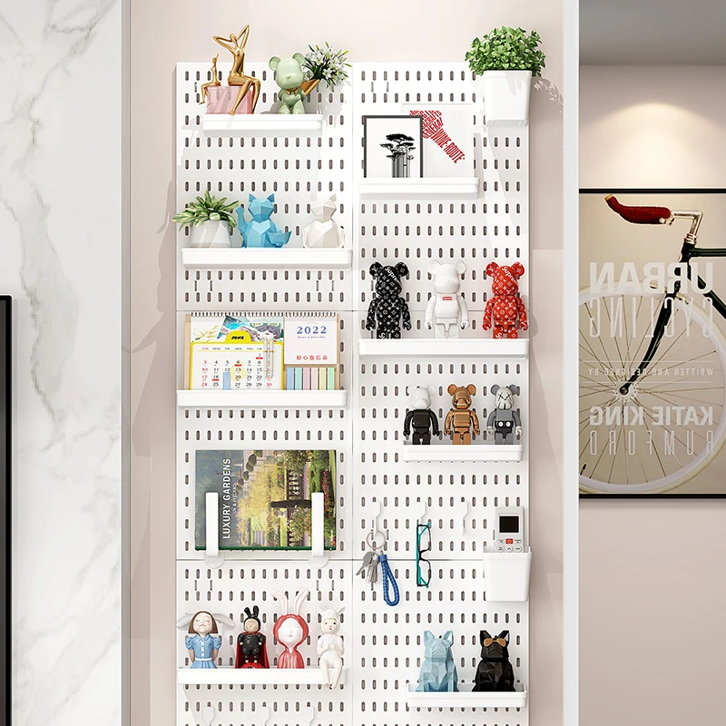 High Quality Home Wall Hanger Hole Board Organizer Rack Plastic Tray Box Hooks Self Adhesive Kitchen Wall Mounted Shelf Rack Set