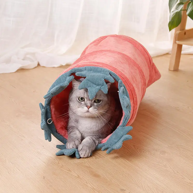 Cat Tunnel Toy 4 Way Cat Play Tunnel With Interactive Wand And Ball Activity Foldable Tunnel Toy For Kitten,Rabbits,Hamster