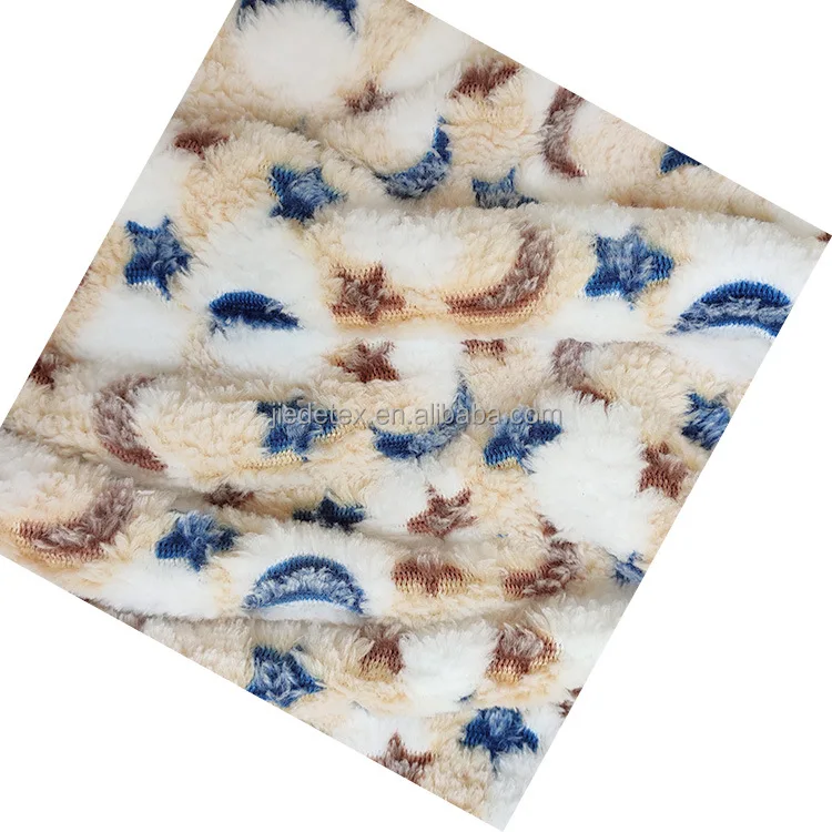 Wholesale Stock Lot Custon Double Sided Star Moon Printed Flannel Fleece Fabrics For Carpet Sofa