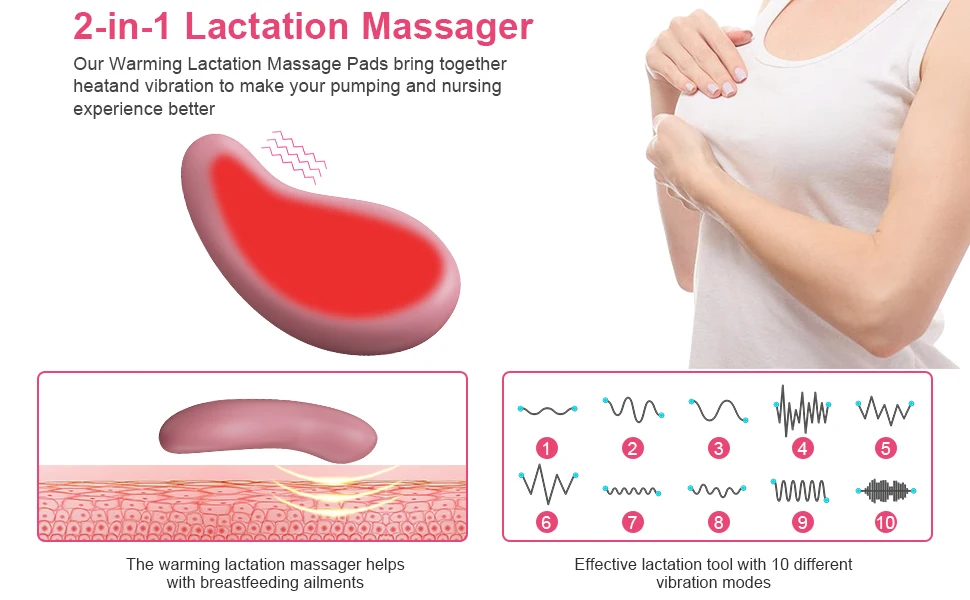 Wholesale Soft Silicone Warming and Vibrating Lactation Massager Vibrator for Breast Pain Relief