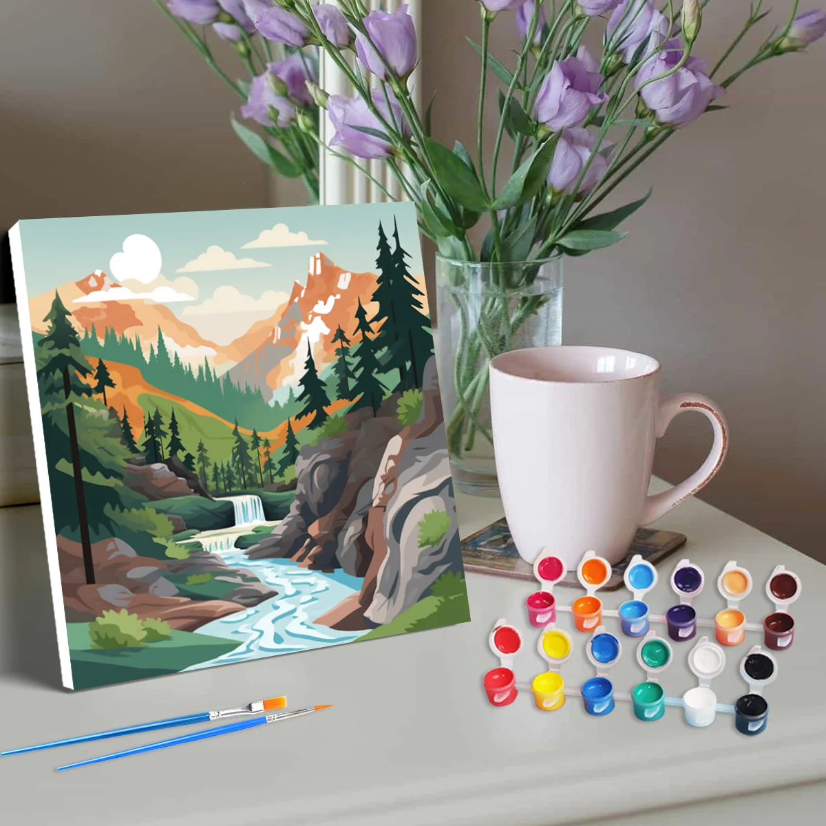 CHENISTORY Diy Paint By Numbers Starter Kit Cartoon Forest River Easy To Paint Landscape  For Wall Art Picture Diy Gift