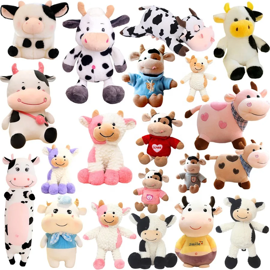 Wholesale In Stock Cute Cow Plush Toys for Children Gifts Custom Dairy Cattle Plushie Stuffed Doll Juguetes de peluche de vaca