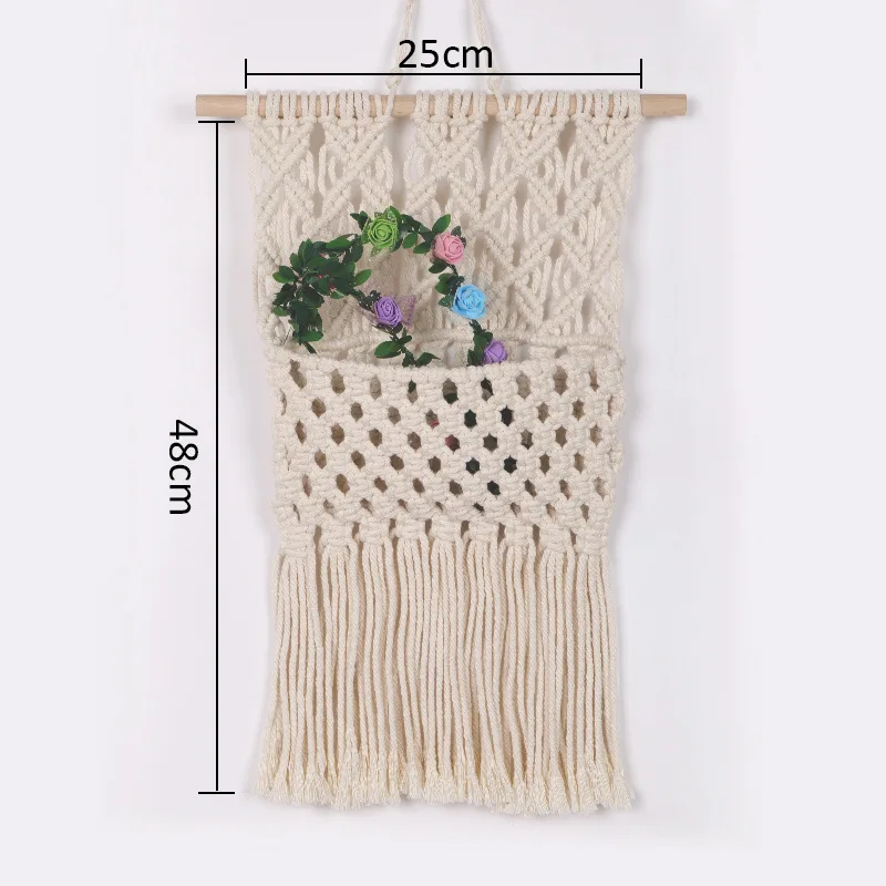 W008A  Wall Decor handmade gift  Knitted cotton rope Tapestry flower basket Home hotel Decor macrame wall Hanging