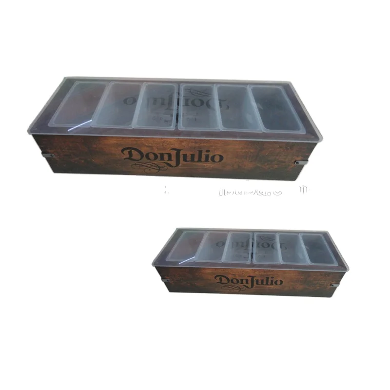 Rectangular Wooden Bamboo Storage Box with Ice Chamber Condiment Tray Caddy Holder for Kitchen Dining Lacquer Technics Food Use