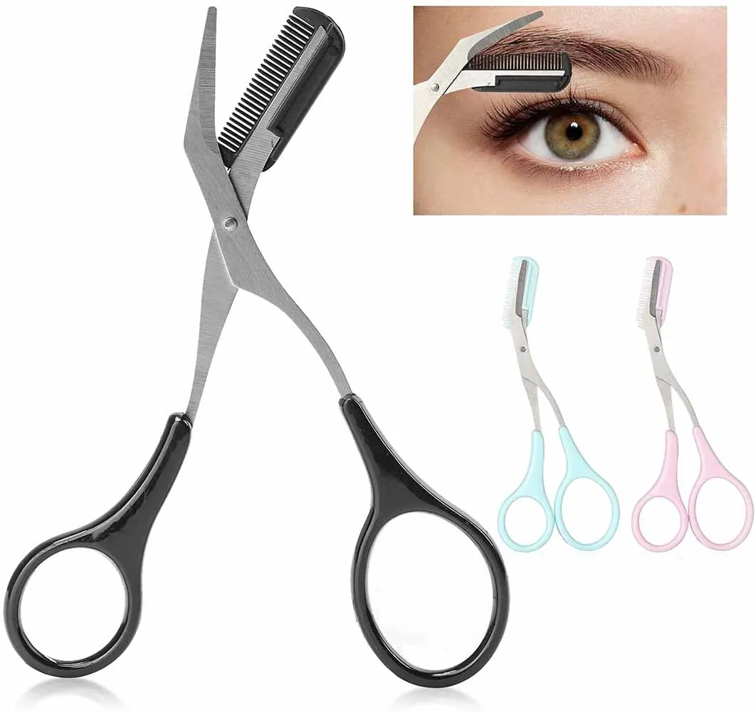 Wholesale Eyebrow Trimmer Stainless Steel Beauty Tool  Eyebrow Scissors With Comb
