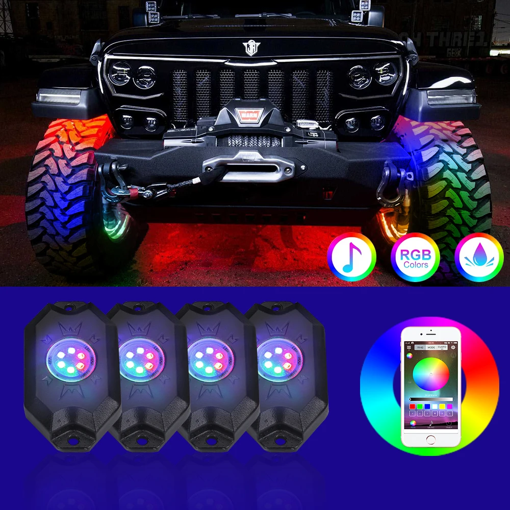 LOYO High Brighter RGB Offroad Led Rock Lights Rock Light White 4 Pods for Jeep light
