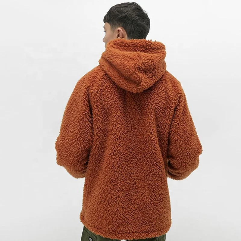 Streetwear Men Custom Logo Patch Oversized Thick Soft Teddy Warm Hoodie Sherpa Fleece Hoodie