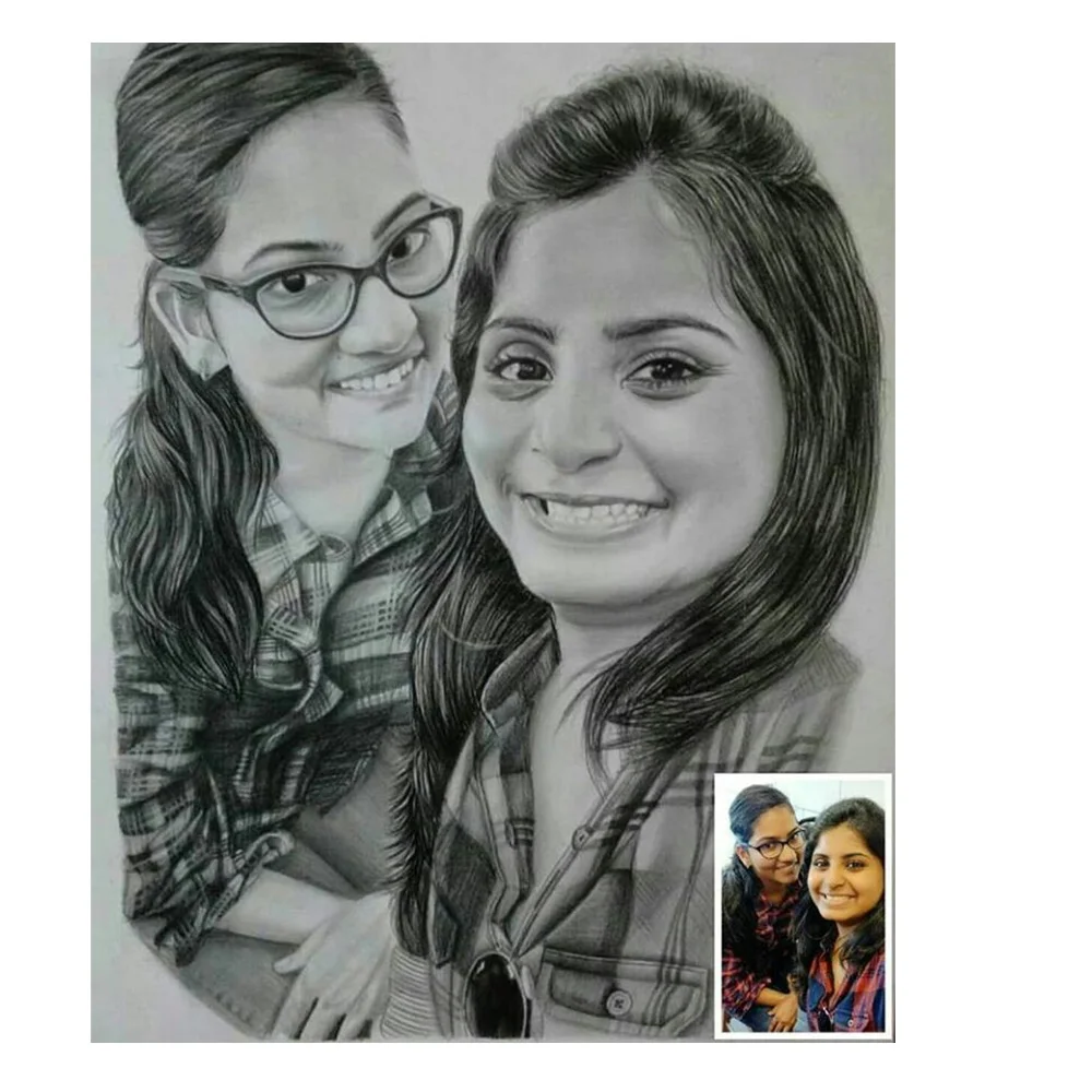 Pencil Sketch Handmade Portrait from Photo Custom Walls Artwork Art Completely by Hand