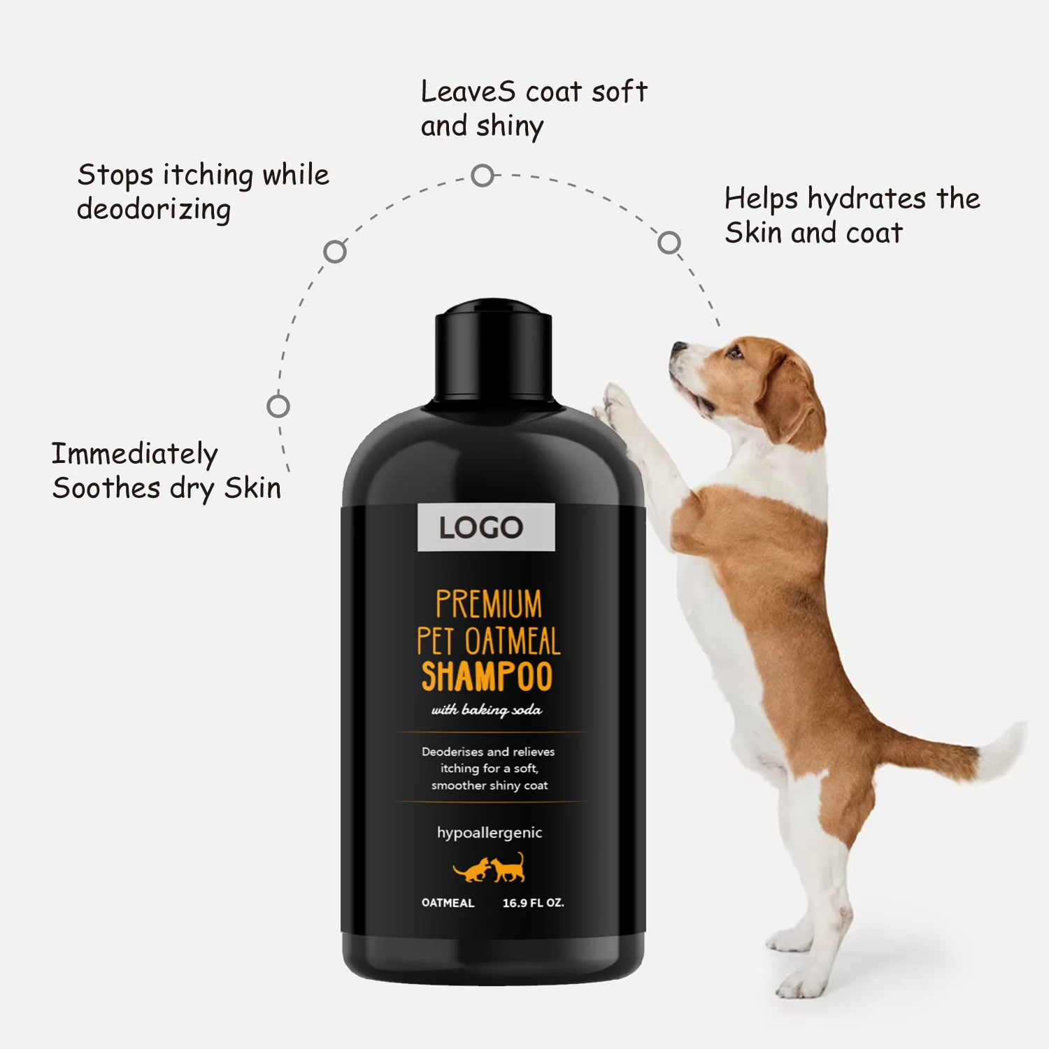Custom Logo Natural Oatmeal Anti Itch Grooming Pet Shampoo Organic Smelly Puppy Dog Cat Wash Shampoo