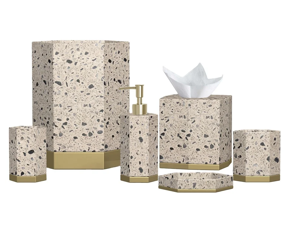 Terrazzo 6 piece set resin bathroom accessories set designers bathroom set
