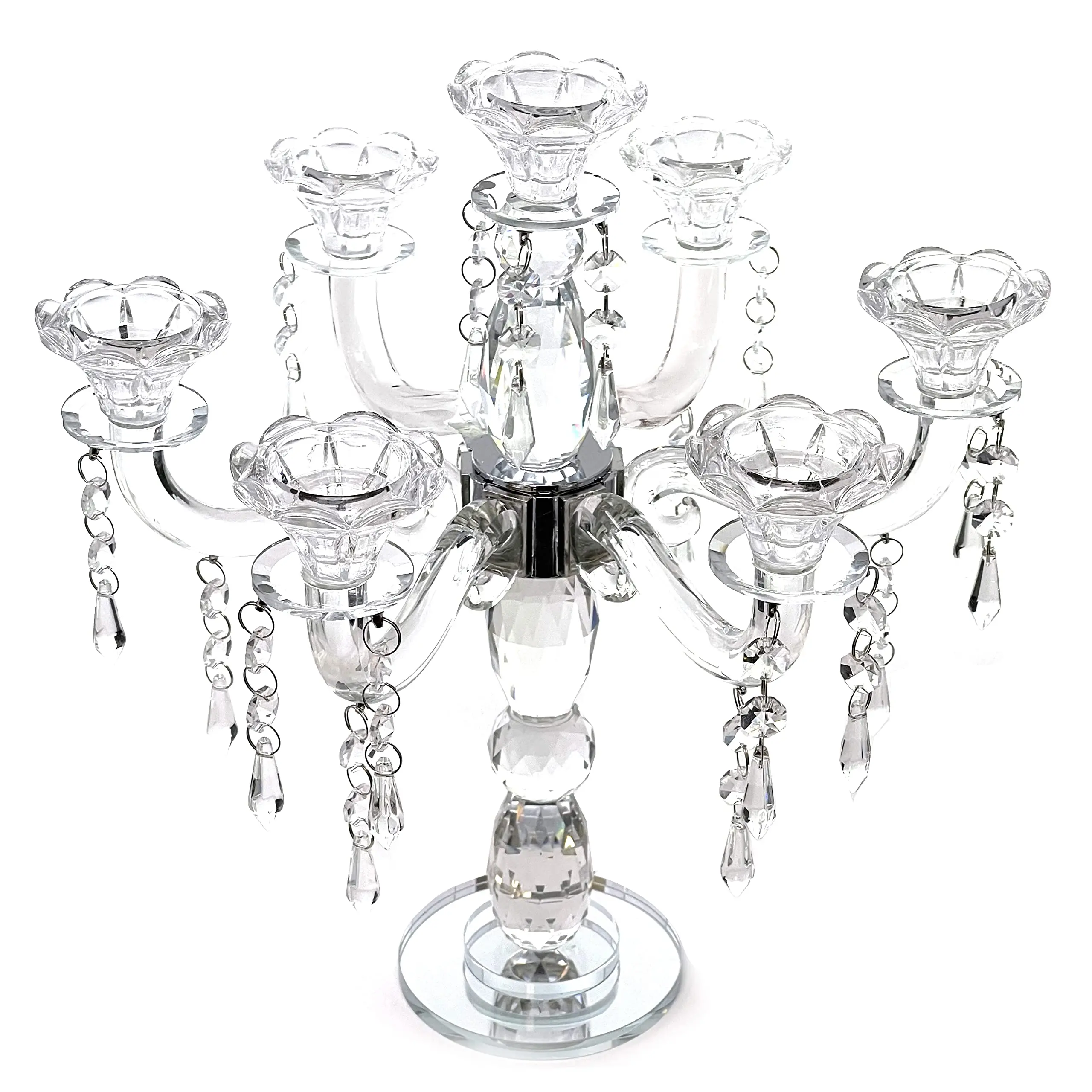 2024 New Design 7Arm Easy To Install Shining Glass Hanging Tapered Glass Candle Holder