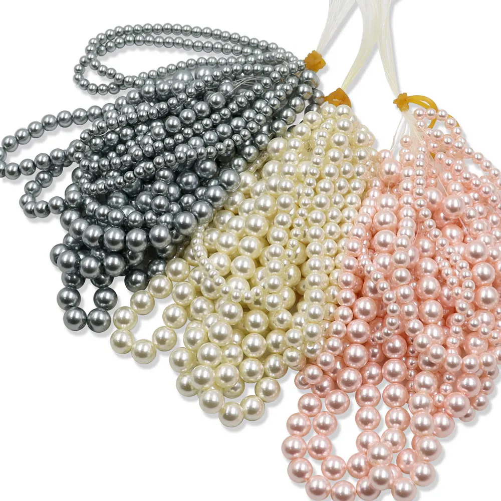 In Stock Factory price cheap colorful 6mm beads round pearl beads 7inch long beads for jewelry and bracelet making