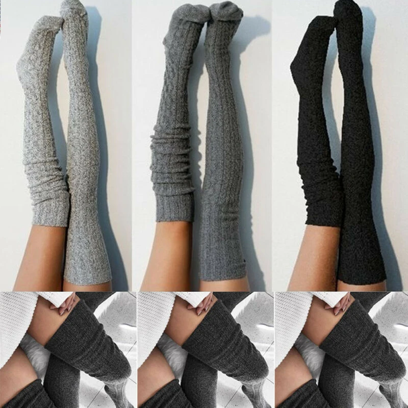 Women Knit Long Boot Socking Over Knee Thigh High Girls Warm Stock High Tights Stockings