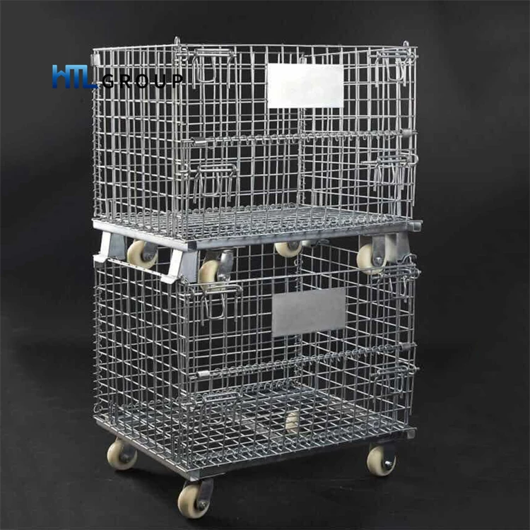 Collapsible cargo folding stackable warehouse portal wire mesh container