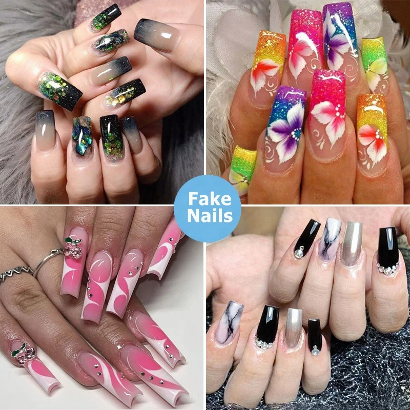 Custom Private Label 24 Pieces Nails Art Luxury Super Long French Press On Nails Acrylic Stick Fake Nails