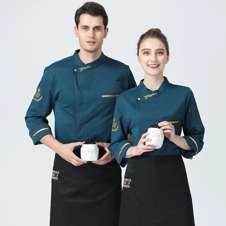Wholesale unisex kitchen chef uniform bakery food service cook long sleeved breathable shirt single breasted chef jacket clothes