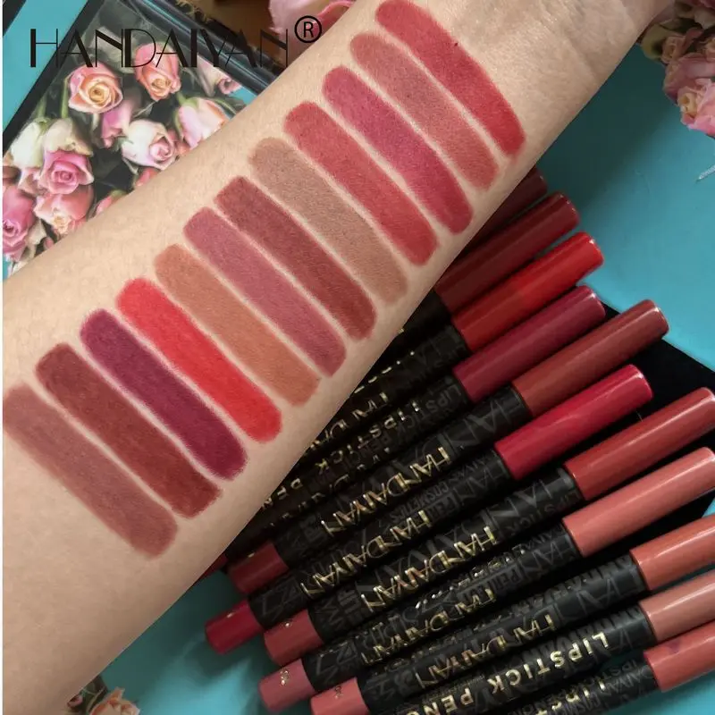 12 pcs/lot long-lasting waterproof 12 colors saturated matte lip liner lipstick pencil
