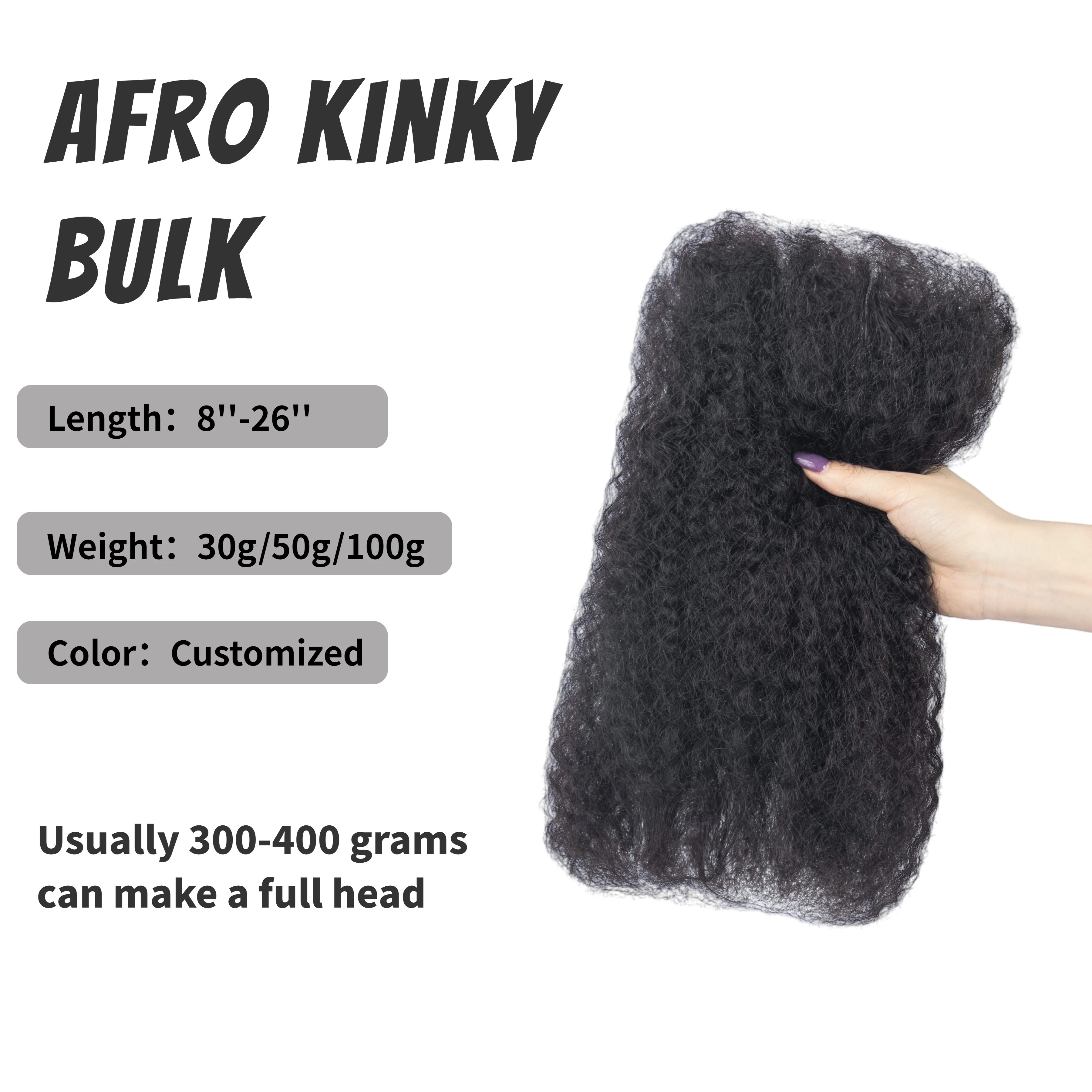 Wholesale Price Unprocessed 100%  Human Hair Afro Kinky Bulk Human Hair For Dreadlocks
