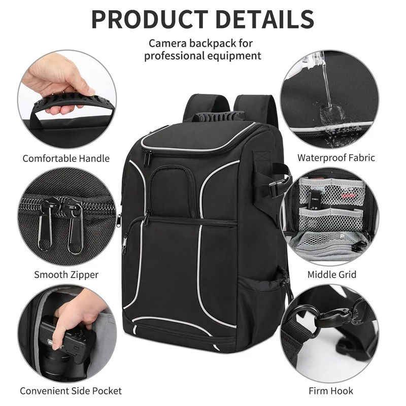 Best-Selling Stylish Waterproof Laptop Backpack Women Men Travel-Ready Nylon Lining PU Material Features Zipper DSLR Camera Bag