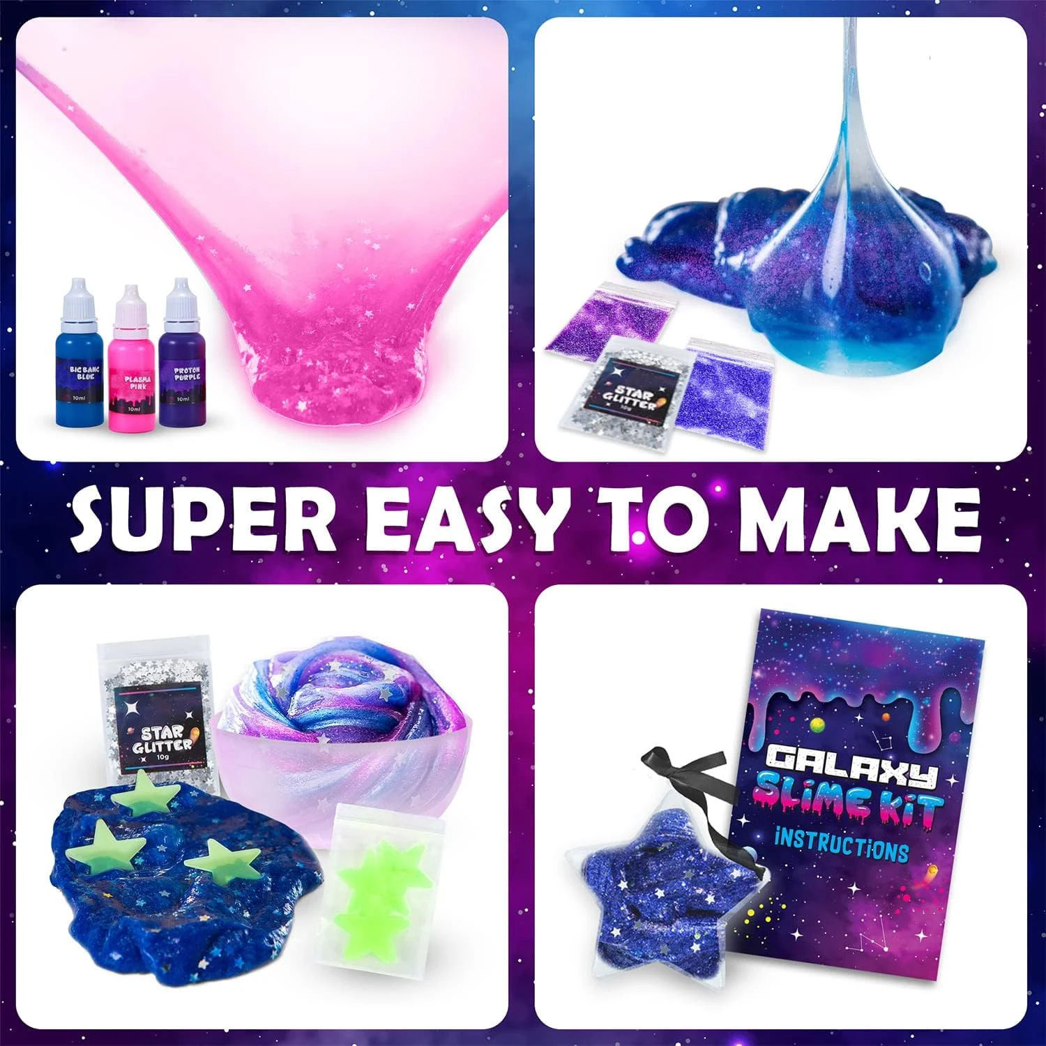 Mini Galaxy Slime Kit, Make Your Own Galactic Slime with Glitter and Glow in The Dark Powder