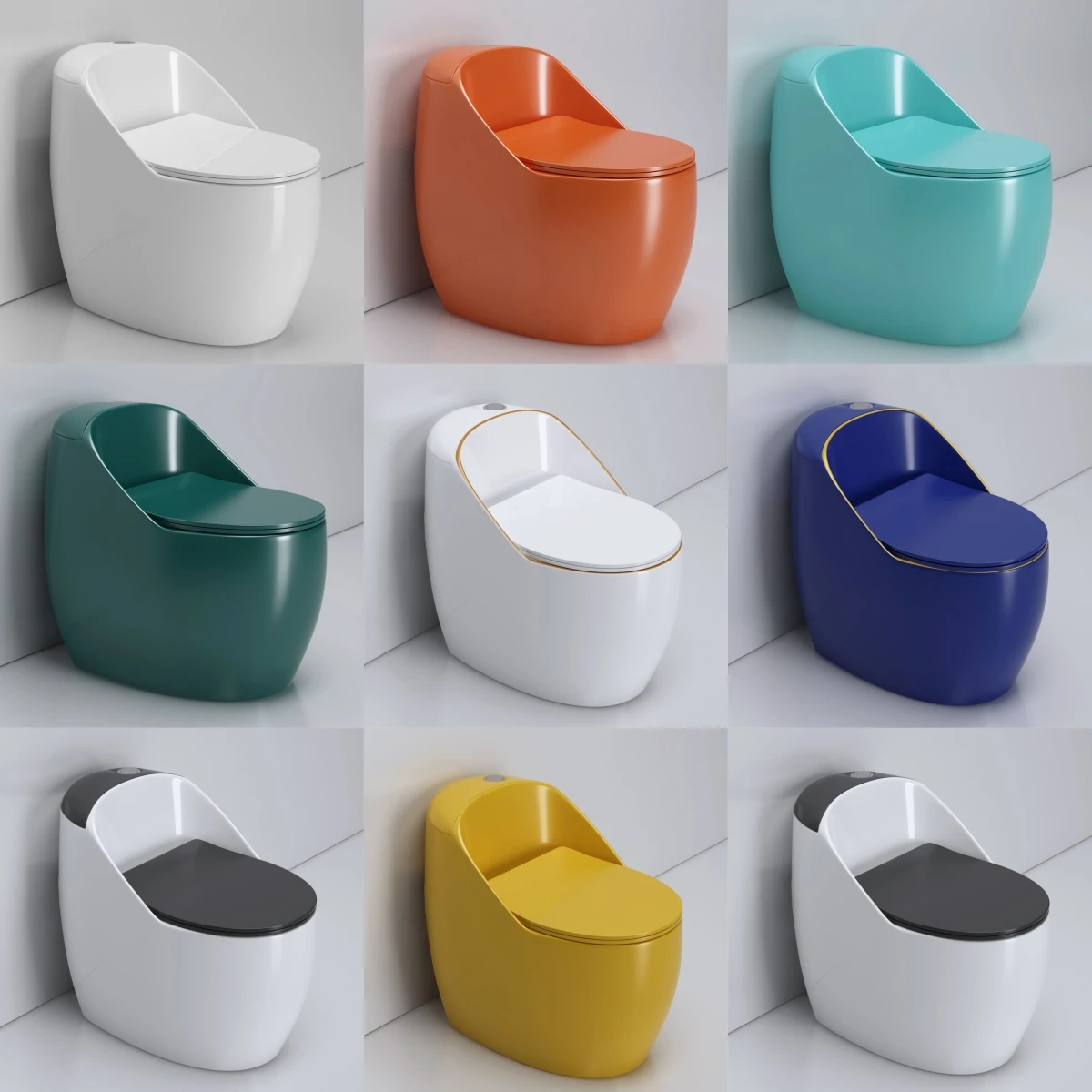 Custom cheap splashproof water new design colourful bathroom floor mounted toilet bowl siphonic ceramic one piece toilet commode