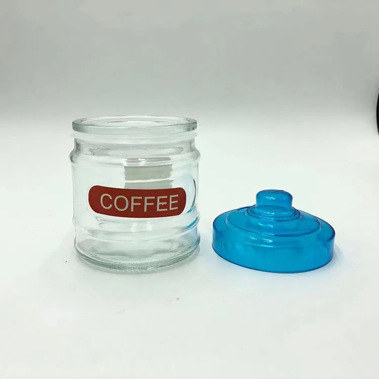 High quality glass jar for salt/sugar/coffee bean packaging with plastic lid and spoon