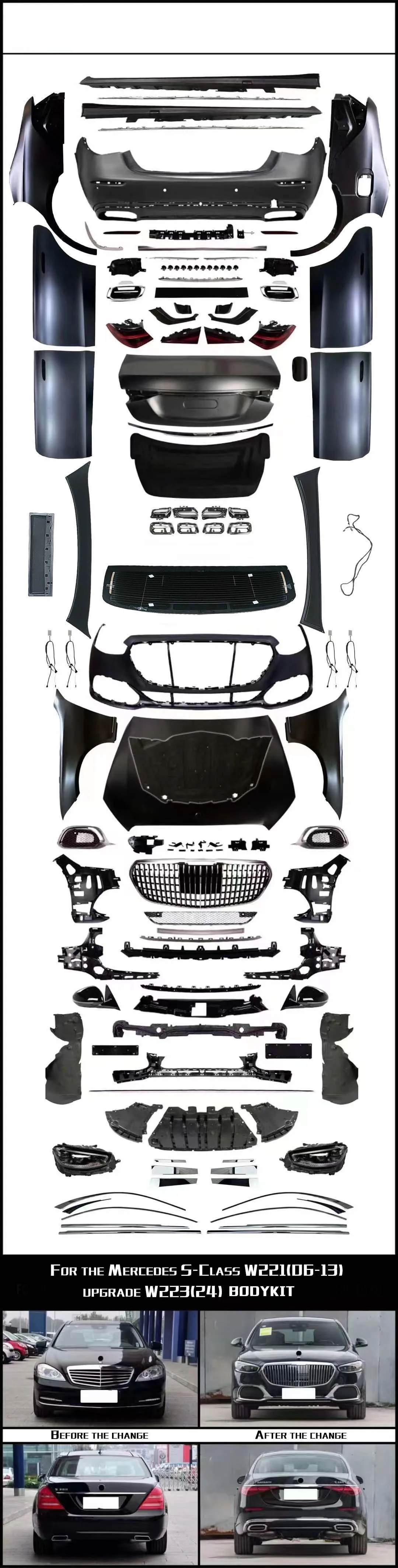 Body Kit for W221 Upgrade to W223 S-class Style of S63 S450 MBH Car Tuning Parts 1:1 Complete Version Suitable for RHD