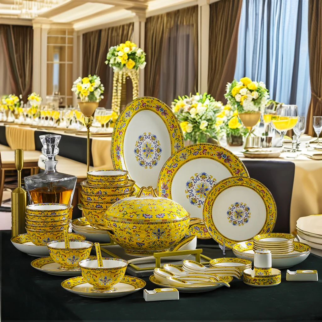 Jingdezhen Yaoshuai Twig серии высший класс 80 комплектов золотой край 9 цветов большой набор эмалированная керамическая чаша императора