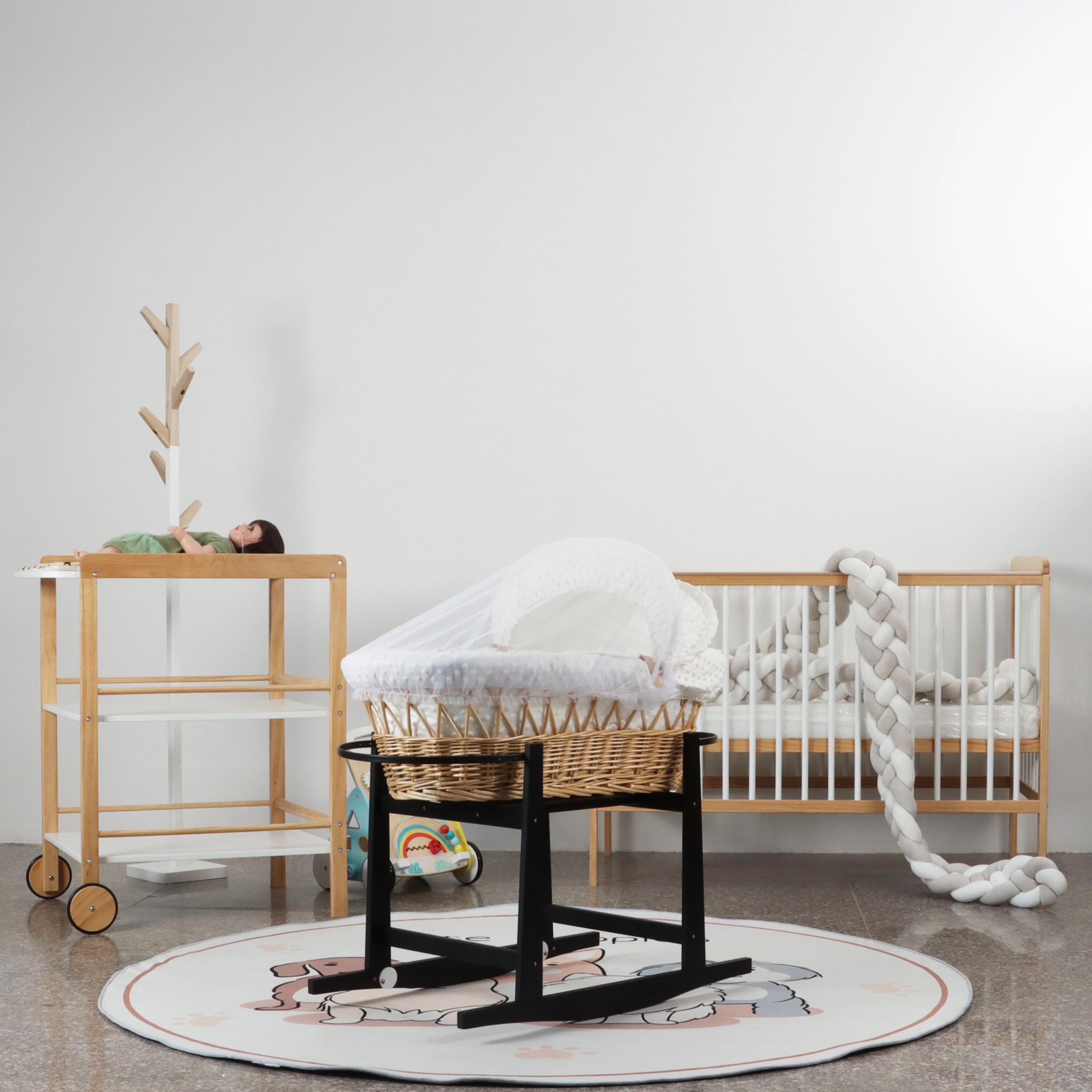 Solid Wood Rocking Baby Cradle Stand in Black Finish Wooden basket Baby Crib Newborn Cot Bed Crib Baby Furniture