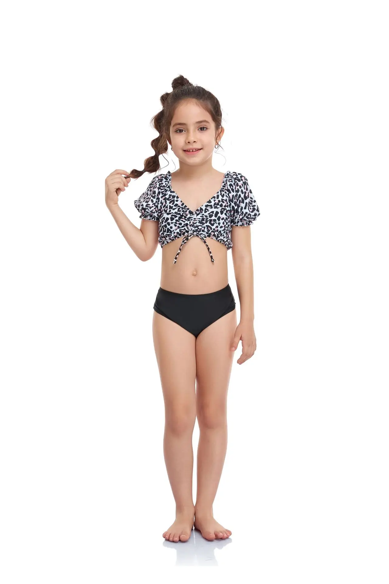 Teen Girl Bikini Kids Swim Trunks Newborn Swimwear Puff Sleeve Split Swimsuit For Children Swim Suit