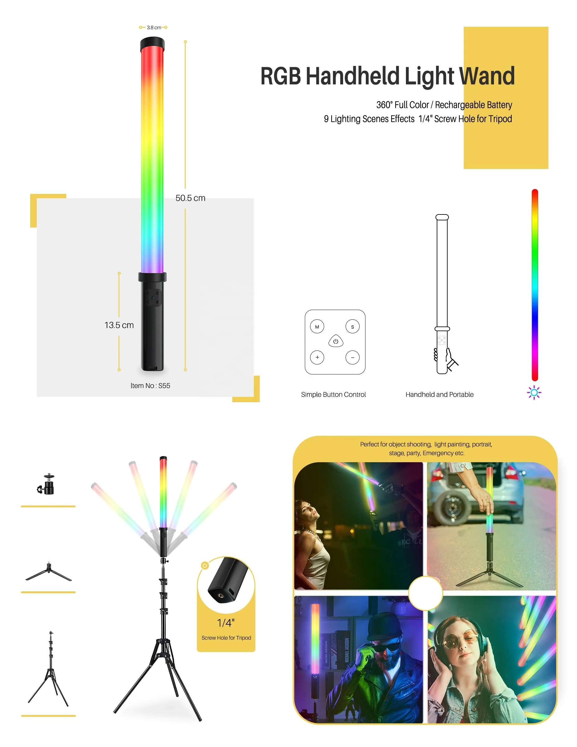 Junnx новая портативная светодиодная RGB трубка заполняющий свет палка для фотографии красочная атмосфера селфи лампа батарея 2000 мАч