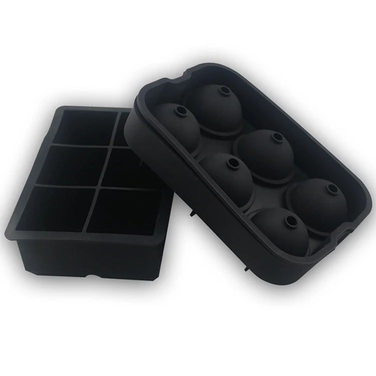 Silicone Ice mold set 6 square ice cube tray 6 sphere ice ball tray with logo sleeve