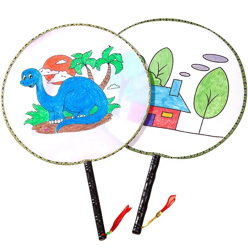 Personalized Children DIY Drawing Toy Hand Fan Painting Blank Round Fan Kindergarten Education Paint Paper Coloring Pictures Fan