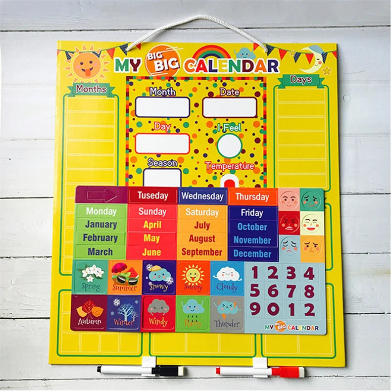 
Children early educational game toys creative magnetic calendar for kids learning weather 