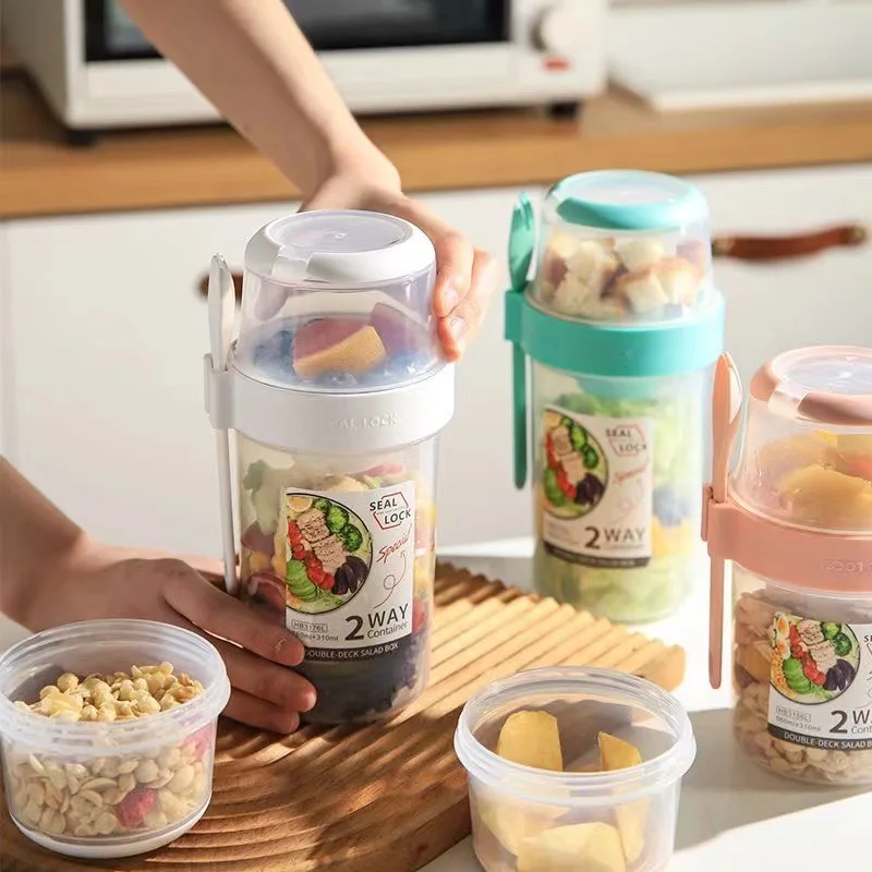Wholesale Reusable Overnight Oats Jars Yogurt Pot With Lids BPA Free Breakfast Bowl Cereal On The Go