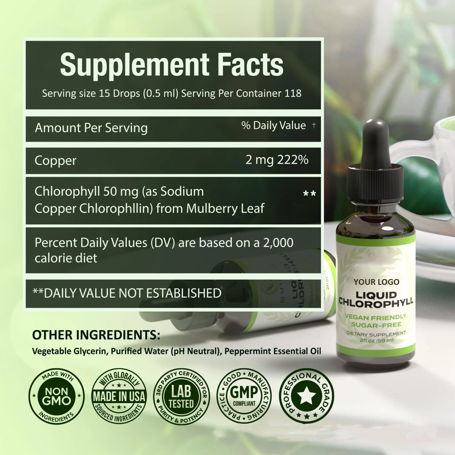 Liquid chlorophyll customized chlorophyll liquid private label chlorophyll drops