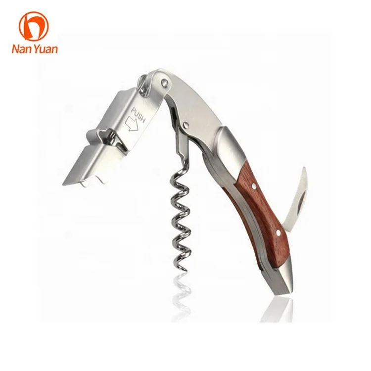 Custom Logo Red Wood Natural Wood Fast Delivery Wood Screws Boxes Double Hinged Wine Waiters Friend Bottle Opener Corkscrew 