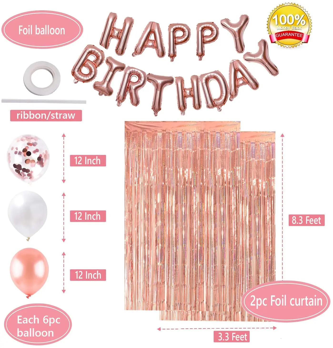 
13th Birthday Party Supplies Cake Topper Confetti Balloons Silver Curtain Backdrop Props Rose Gold Happy Birthday Banner 