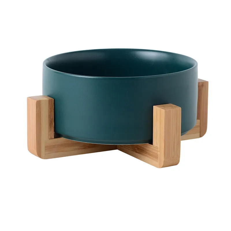 OEM Designer Elevated Porcelain Pet Cat Dog Food Bowl Raised Ceramic Pet Cat Dog Bowl With Stand Wooden Frame