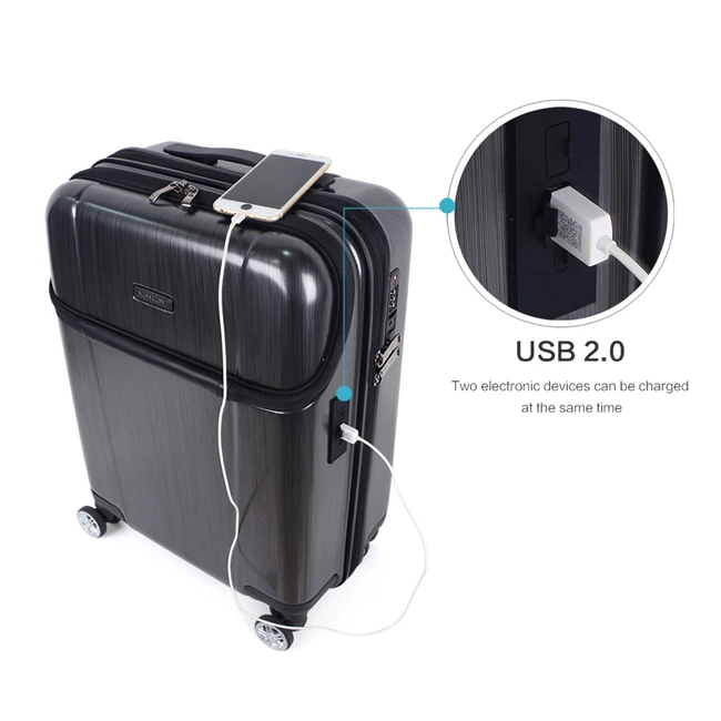 2021 Newest abs +pc 20 inch front pocket USB Charging trolley case travel bag luggage