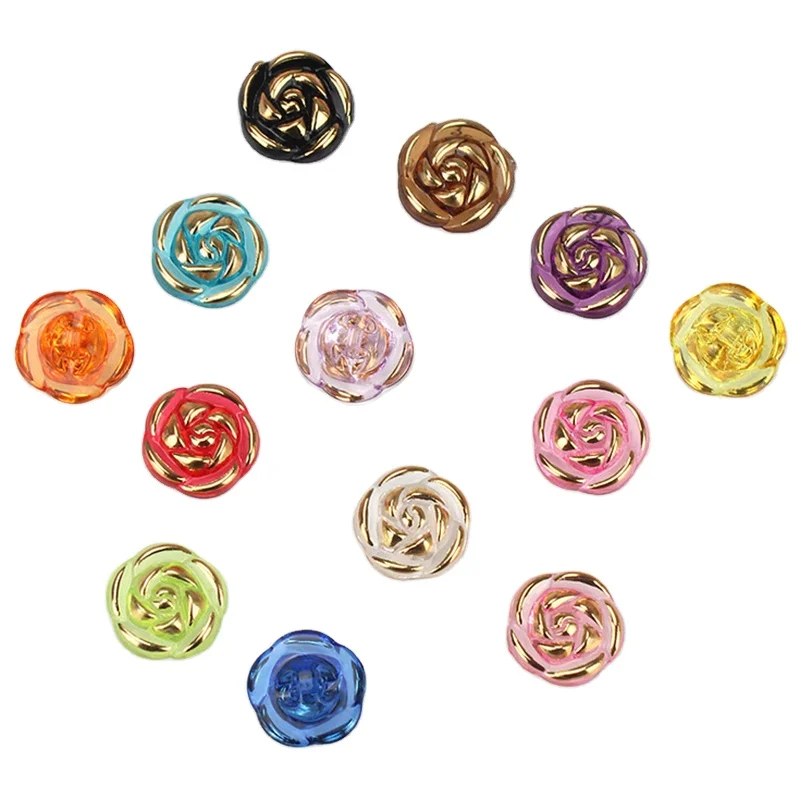 12.5mm retro fashion sweaters cardigans all matched acrylic plastic bronzing gold stamp crystal transparent rose flower buttons