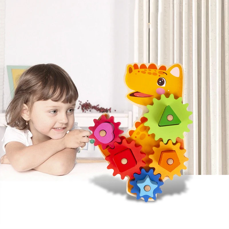 Wooden Animal Gear Building Block Game Teaches Babies Early Intelligence Assembling Geometric Graphics Cognitive Toys