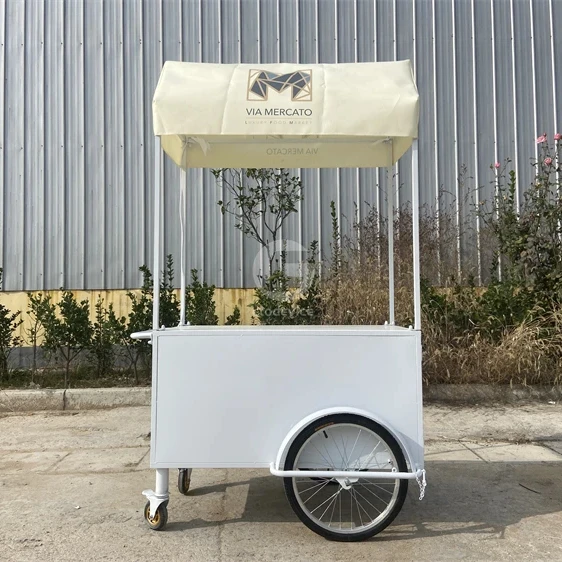 CE cert Outdoor Sale Candy Cart Mobile Kitchen Mini Food Trailer Juice Milk Hot Dog Trolley Ice Cream Push Cart Bike