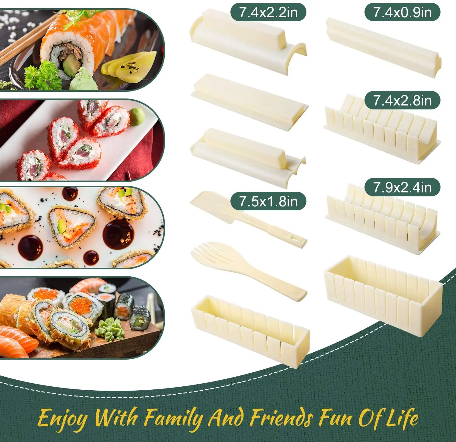 10 Pieces Sushi Making Set Plastic Sushi Maker Sushi Rice Roll Mold Shapes White DIY Homemade