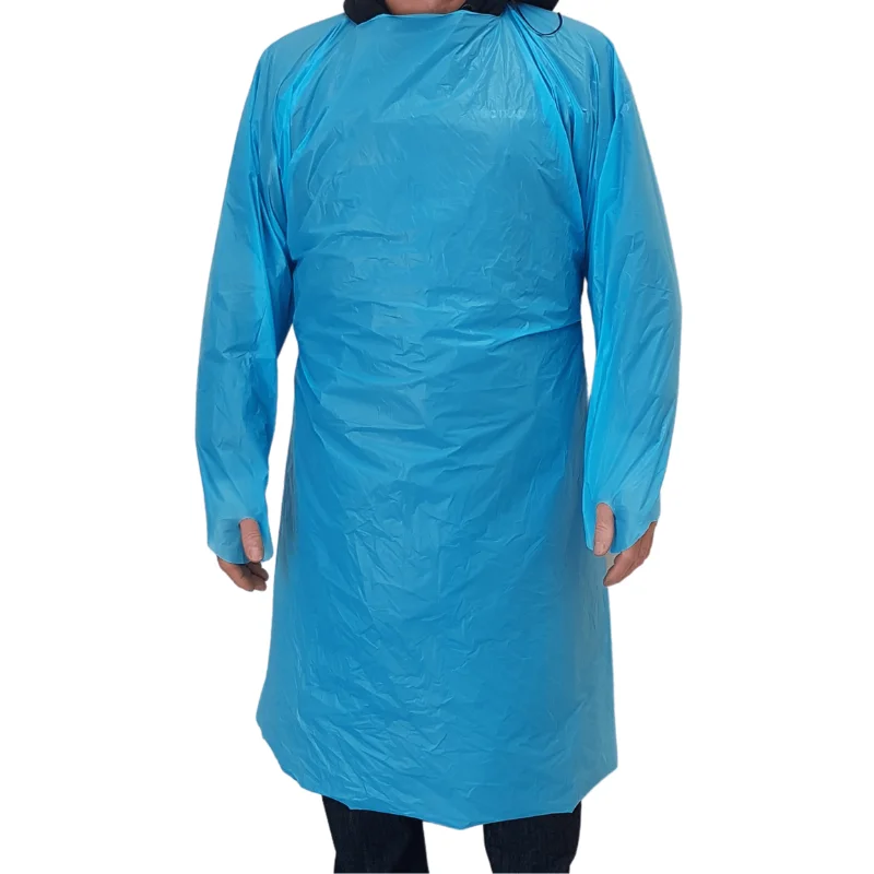 Blue Disposable CPE Gowns Waterproof Plastic Apron CPE Isolation Gown